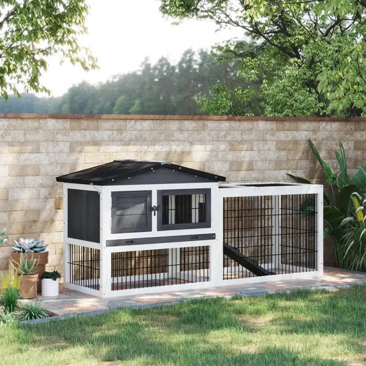 Elevated Indoor/Outdoor Wooden Small Animal Hutch with Run - A Bunny Good Time