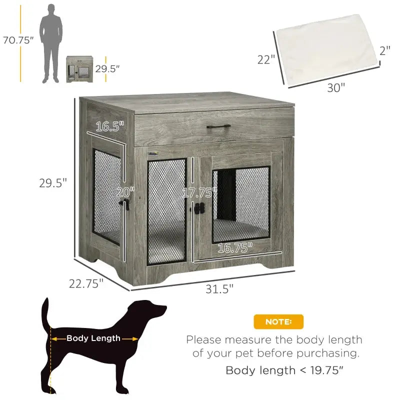 PawHut Dog Crate End Table with Drawer - Gray/Black - A Bunny Good Time