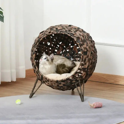 PawHut D30-245V01 Hand woven elevated cat bed condo