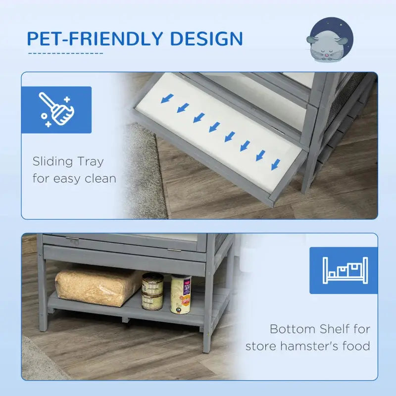 PawHut 2 Tier Wooden Hamster Cage with Storage Shelf Slid Out Tray