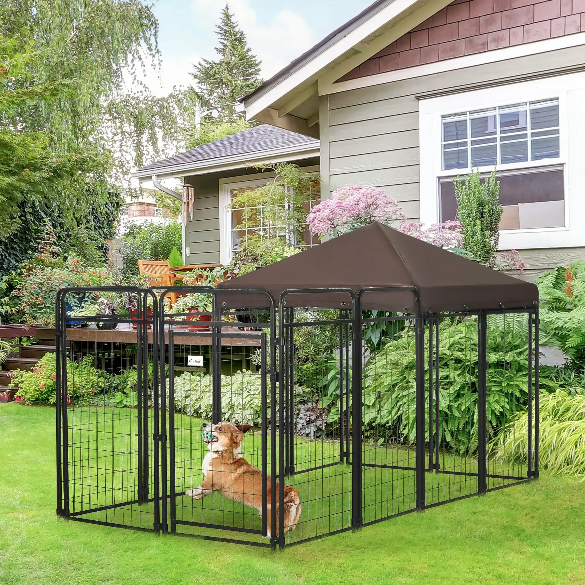 Outdoor Dog Kennel with Roof| PawHut Outdoor Dog Kennel with Canopy 1