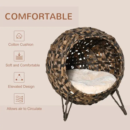 PawHut 20.5" Hand-Woven Elevated Cat Bed - Brown - A Bunny Good Time