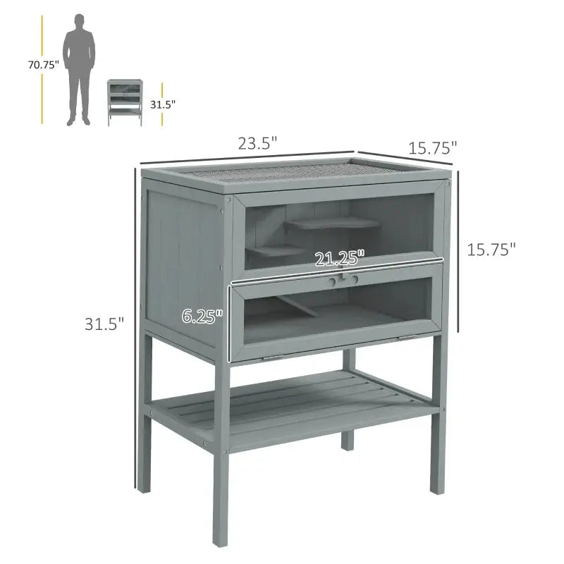 PawHut 3-Tier Wooden Hamster Cage | Gerbil Cage (Gray) Dimensions