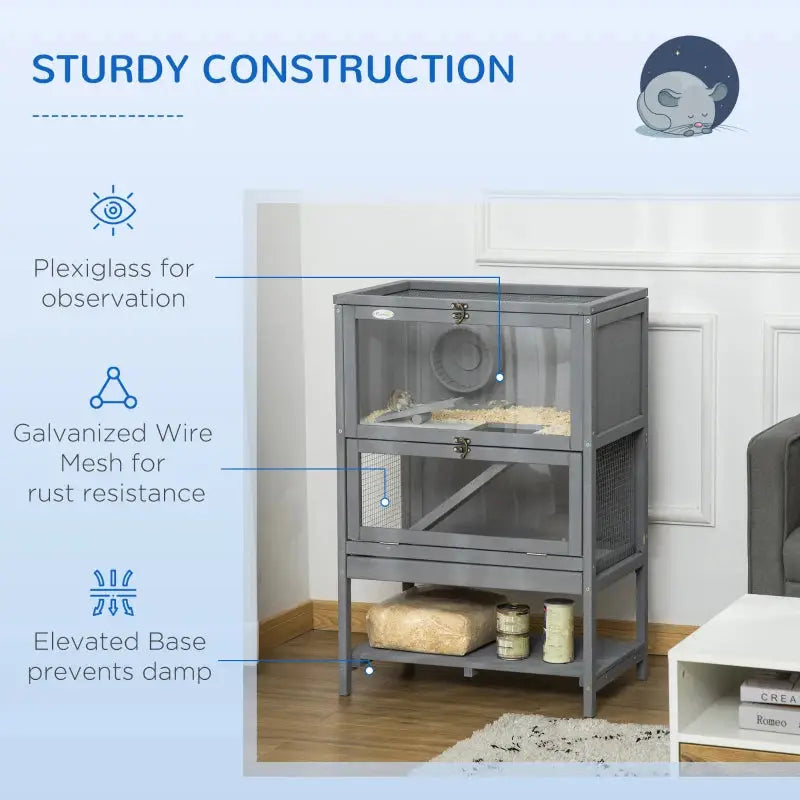 PawHut 2 Tier Wooden Hamster Cage with Storage Shelf Storage Shelf