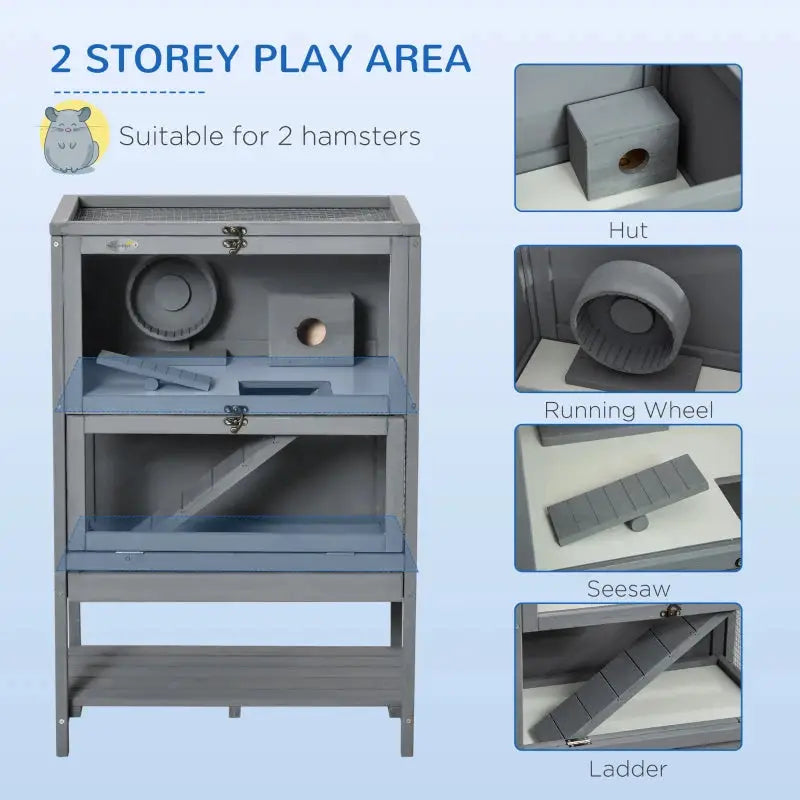 PawHut 2 Tier Wooden Hamster Cage with Storage Shelf 2 Tiers