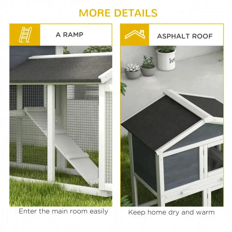 PawHut Wooden Outdoor Rabbit Hutch with Enclosed Run-Details