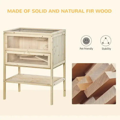 PawHut 3-Tier Wooden Hamster Cage Gerbil Cage (Natural Wood) Accessories