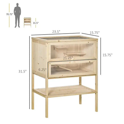 PawHut 3-Tier Wooden Hamster Cage Gerbil Cage (Natural Wood) Dimensions