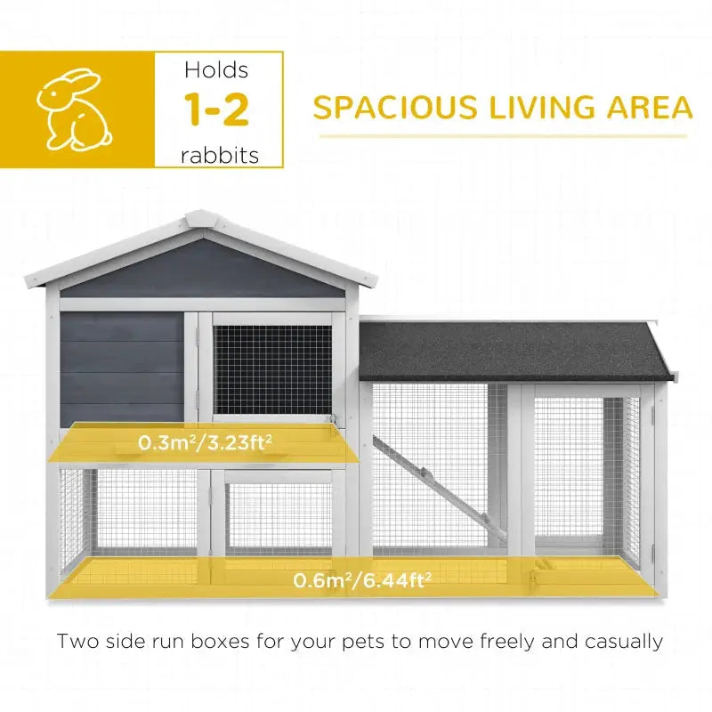 PawHut Wooden Outdoor Rabbit Hutch with Enclosed Run-Length