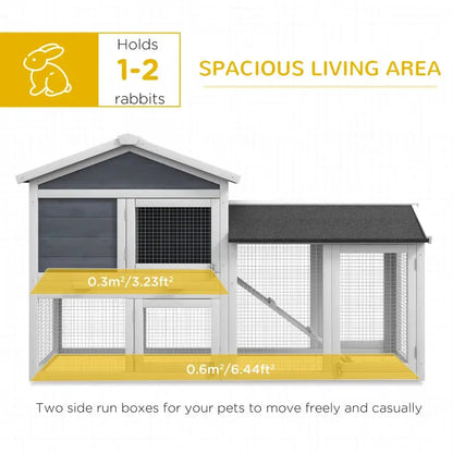PawHut Wooden Outdoor Rabbit Hutch with Enclosed Run-Length