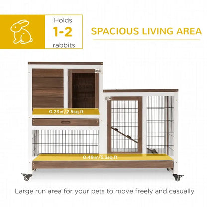 PawHut Indoor Rabbit Hutch | Indoor Guinea Pig Cage (Brown) Legnth