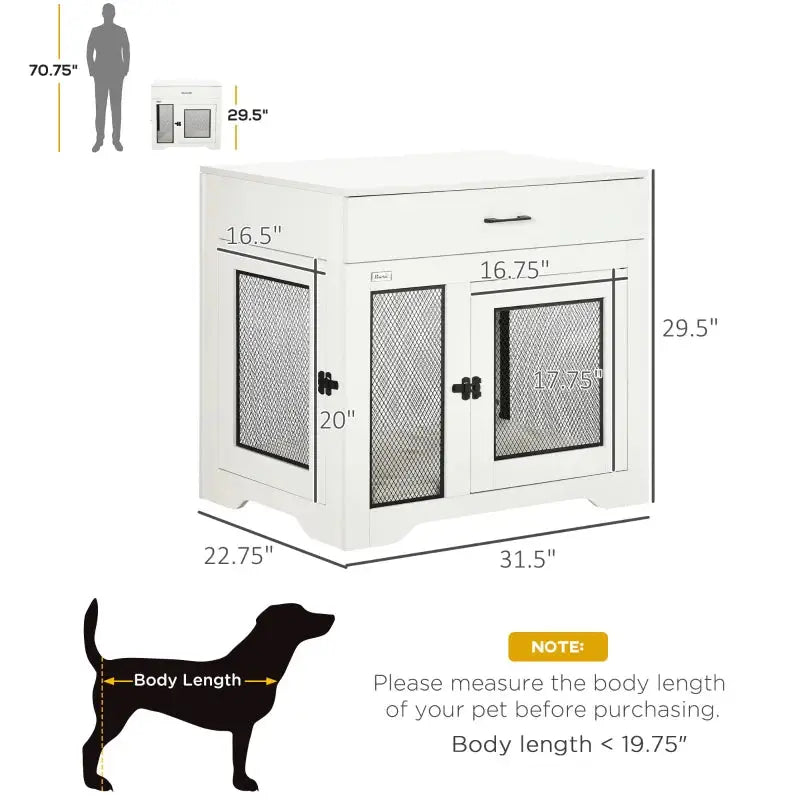 PawHut Dog Crate End Table with Drawer - White/Black - A Bunny Good Time