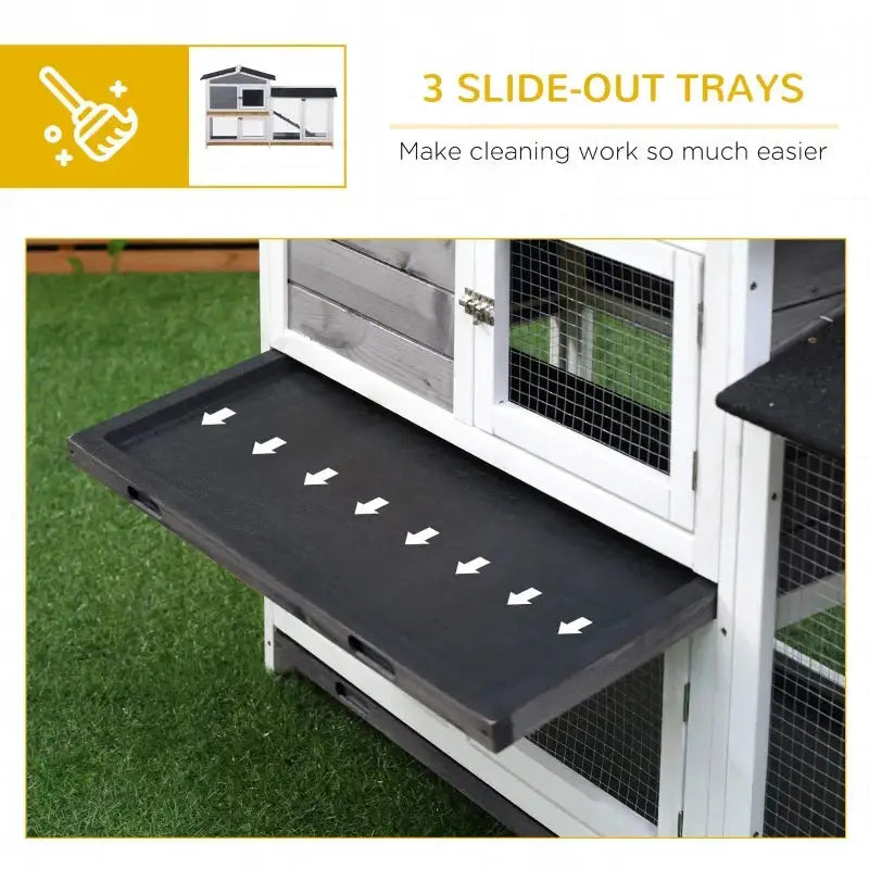 PawHut 2-Level Indoor/Outdoor Rabbit Hutch, Bunny House- Gray Trays