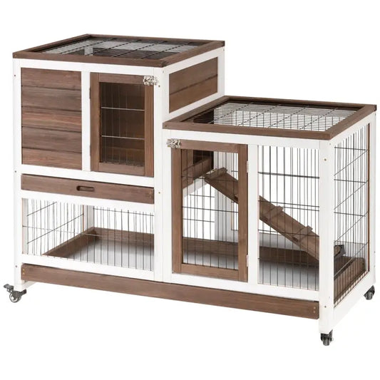 PawHut Indoor Rabbit Hutch | Indoor Guinea Pig Cage (Brown)