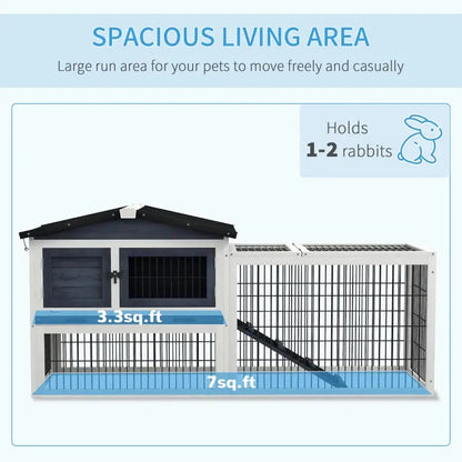 PawHut 59" Indoor/Outdoor Wooden Rabbit Hutch with Openable Top - Dark Gray - A Bunny Good Time