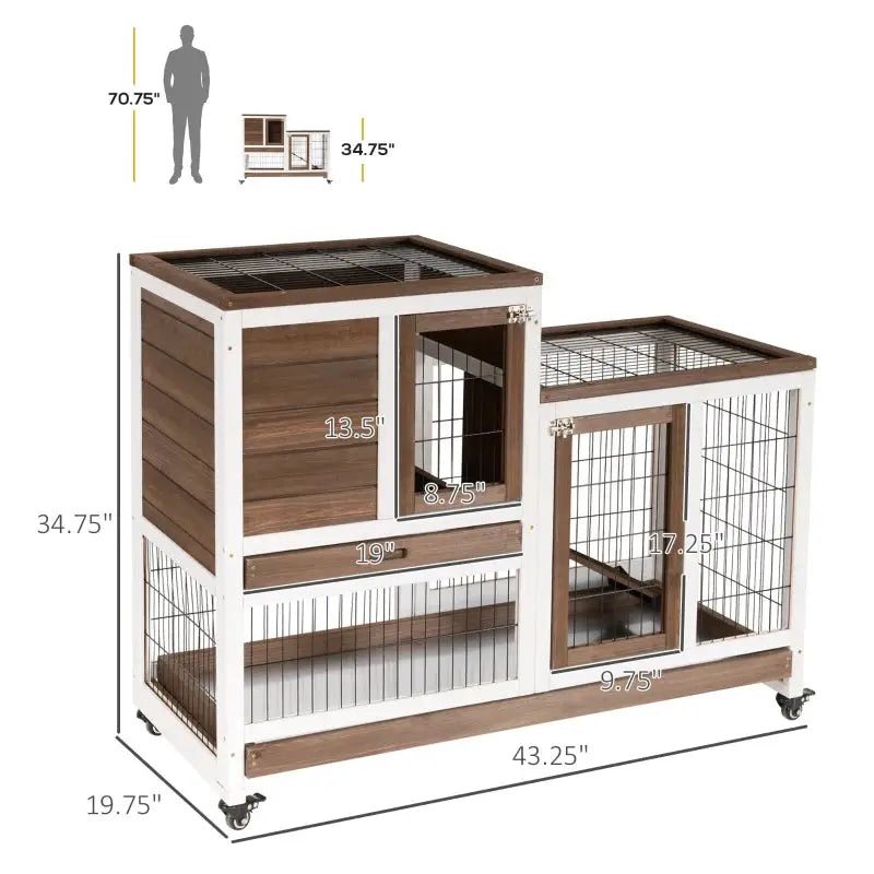 PawHut Indoor Rabbit Hutch | Indoor Guinea Pig Cage (Brown) Dimensions