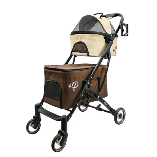 Petique Deluxe Double Decker Pet Stroller- Brown | Double Pet Stroller