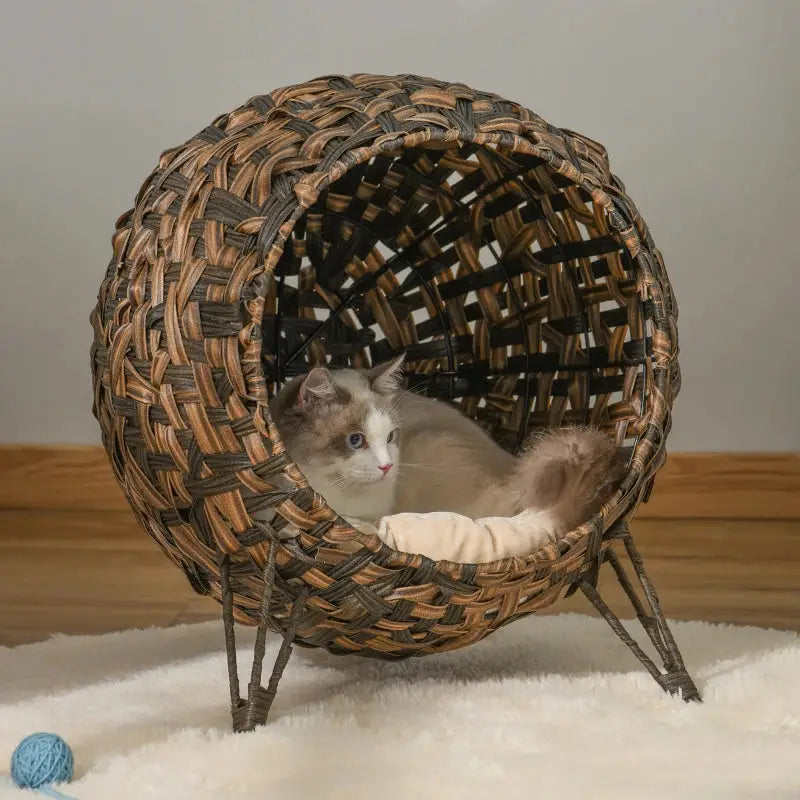 PawHut 20.5" Hand-Woven Elevated Cat Bed - Brown - A Bunny Good Time