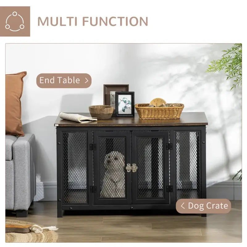 PawHut End Table Dog Crate- Brown - A Bunny Good Time