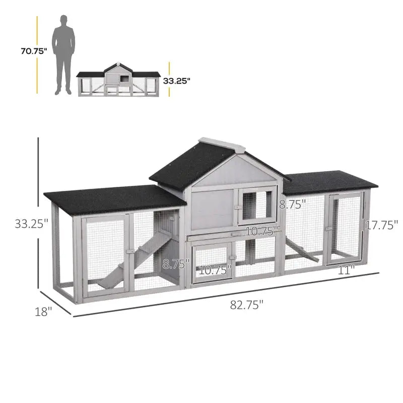 PawHut 83" Deluxe Outdoor Rabbit Hutch Bunny House - Gray Dimensions