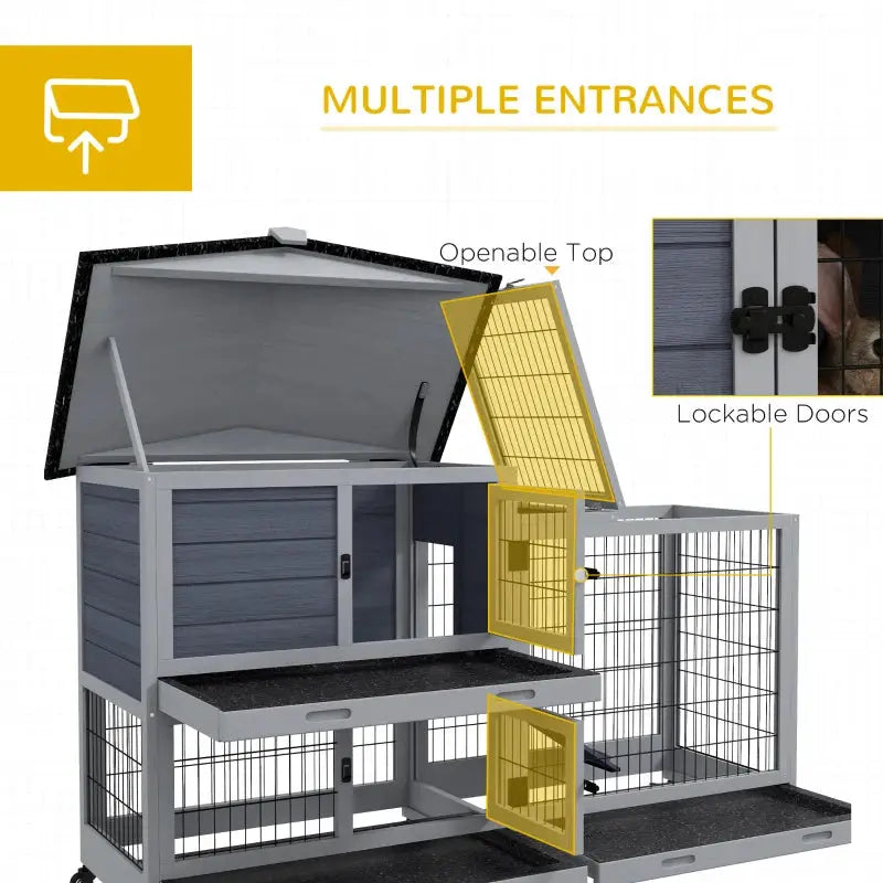 PawHut Wooden Indoor/Outdoor Rabbit Hutch - Guinea Pig Cage-Doors