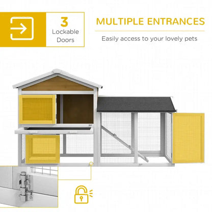 PawHut 58" Wooden Outdoor Rabbit Hutch with Enclosed Run- Natural Mutiple Access