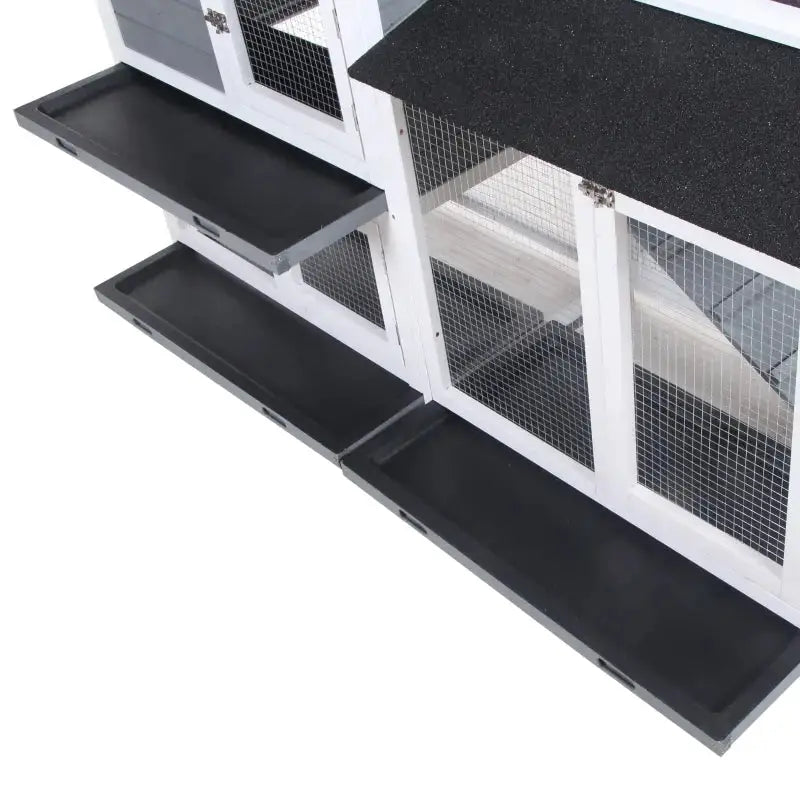 PawHut 2-Level Indoor/Outdoor Rabbit Hutch, Bunny House- Gray Slide Trays