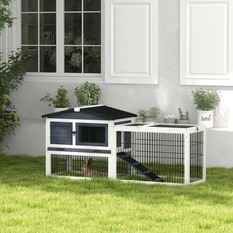 Pawhut 59" Indoor Outdoor Rabbit Hutch; Outdoor Wooden Rabbit Hutch