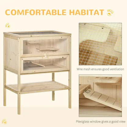 PawHut 3-Tier Wooden Hamster Cage Gerbil Cage (Natural Wood) Levels