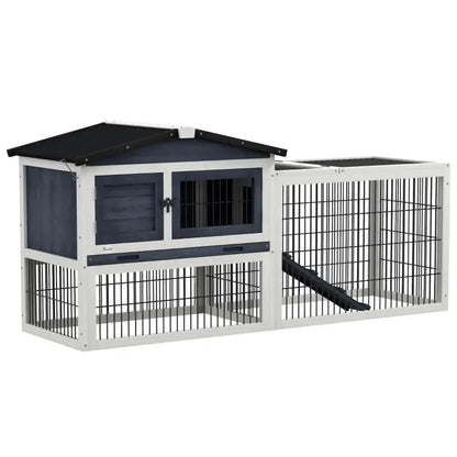 PawHut 59" Indoor/Outdoor Wooden Rabbit Hutch with Openable Top - Dark Gray - A Bunny Good Time