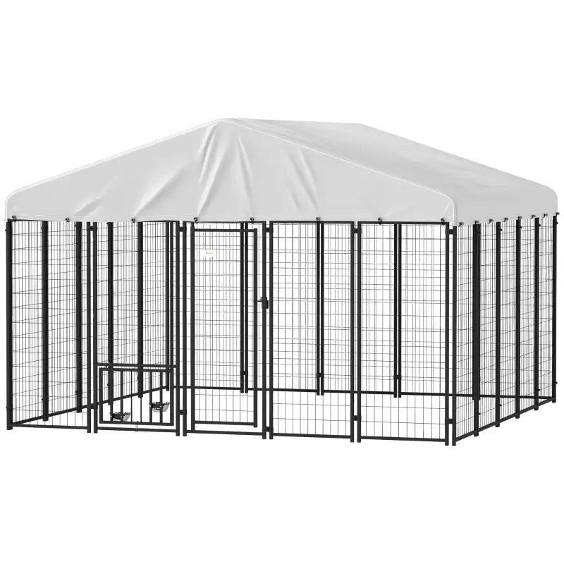 PawHut Outdoor Dog Kennel | Large Welded Wire Dog Kennel with Cover 8