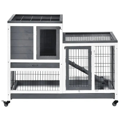 PawHut Indoor Rabbit Hutch | Indoor Guinea Pig Cage (Gray) Side View