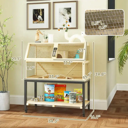 PawHut Hamster Cage on Wheels w/ Storage Shelf for Hamster or Mouse