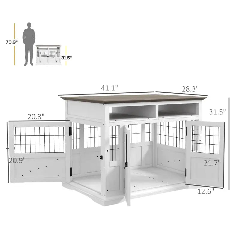 Dog Kennel and Furniture Side End Table with Storage- White - A Bunny Good Time