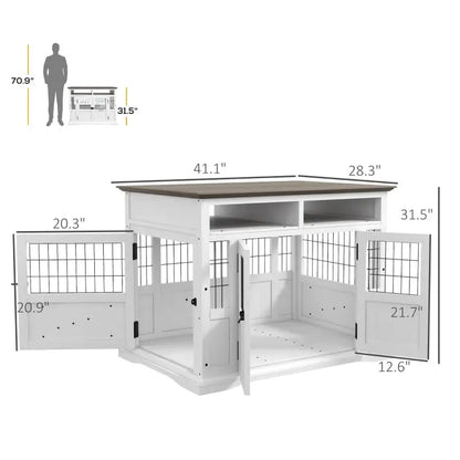 Dog Kennel and Furniture Side End Table with Storage- White - A Bunny Good Time