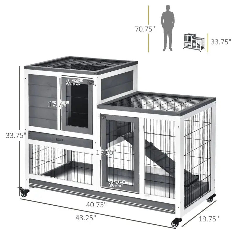 PawHut Indoor Rabbit Hutch | Indoor Guinea Pig Cage (Gray) Dimensions