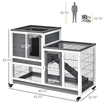 PawHut Indoor Rabbit Hutch | Indoor Guinea Pig Cage (Gray) Dimensions