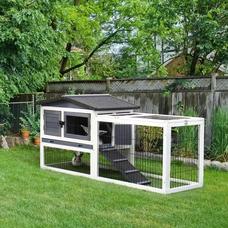 Elevated Indoor/Outdoor Wooden Small Animal Hutch with Run - A Bunny Good Time