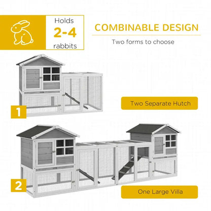 PawHut 102" XL Outdoor Rabbit Hutch Bunny House- Gray Combinable