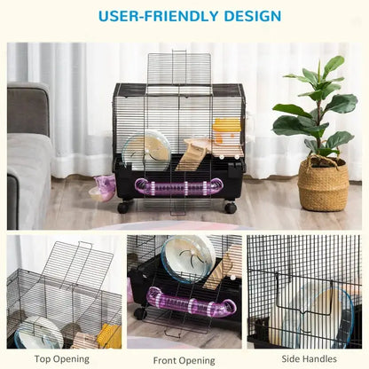 PawHut 2-Tier Hamster Cage Starter Kit | Gerbil Cage Starter Accessories