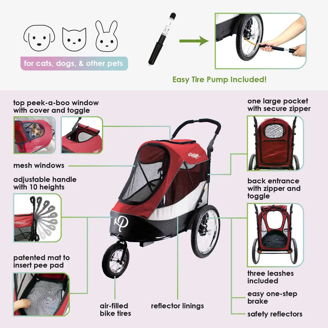 Jogging Dog Stroller -Petique Trailblazer Pet Jogger - Atlas 4