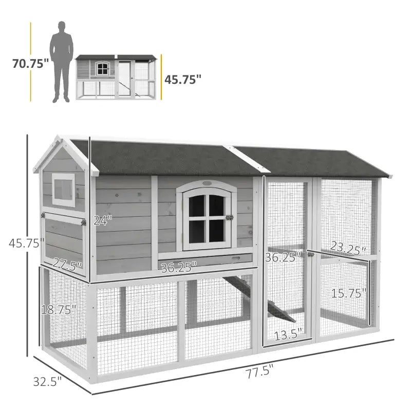 PawHut Wooden Chicken Coop with Run and Nesting Box 7