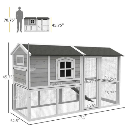 PawHut Wooden Chicken Coop with Run and Nesting Box 7