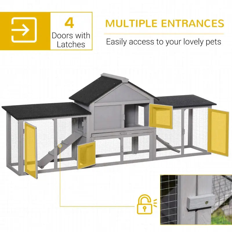 PawHut 83" Deluxe Outdoor Rabbit Hutch Bunny House - Gray Mutiple Access