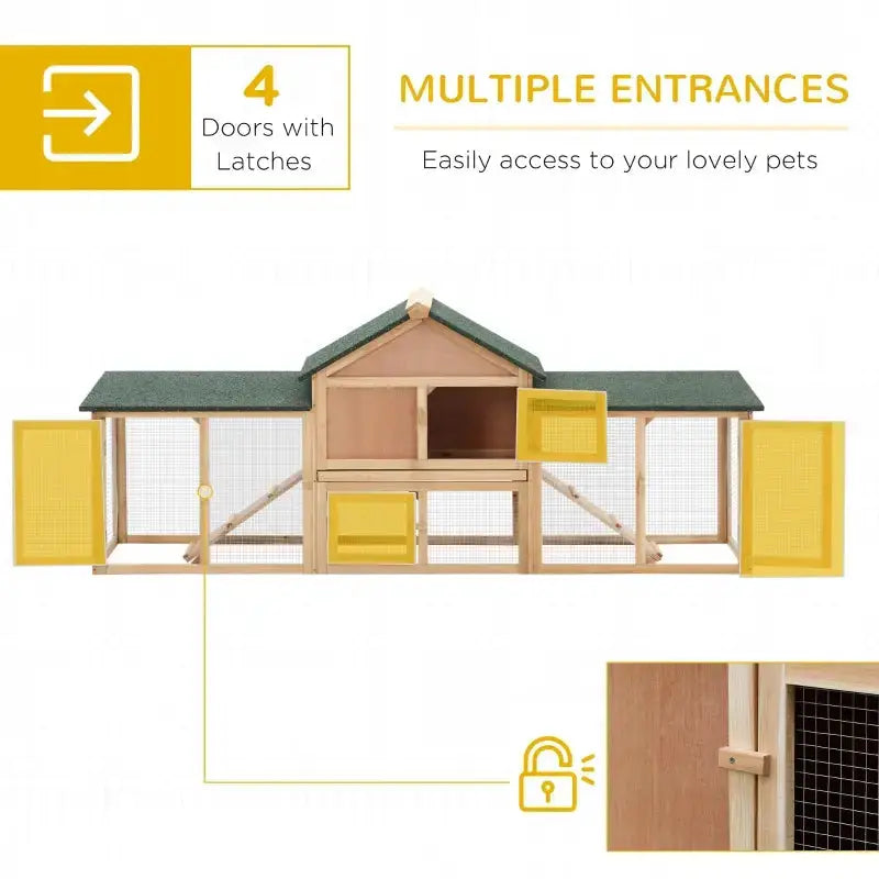 PawHut 83" Deluxe Outdoor Rabbit Hutch, Bunny House- Natural Mutiple Doors