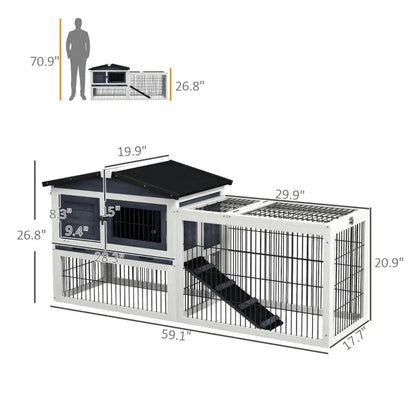 PawHut 59" Indoor/Outdoor Wooden Rabbit Hutch with Openable Top - Dark Gray - A Bunny Good Time