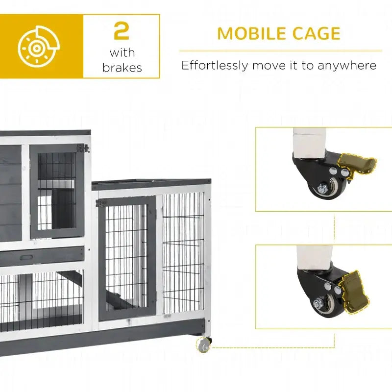 PawHut Indoor Rabbit Hutch | Indoor Guinea Pig Cage (Gray) WheelsPawHut Indoor Rabbit Hutch | Indoor Guinea Pig Cage (Gray)