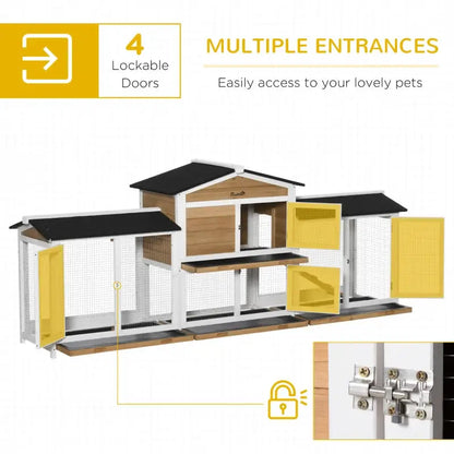 PawHut 90.5" Large Outdoor Rabbit Hutch Bunny House- Natura Mutiple Doorsl