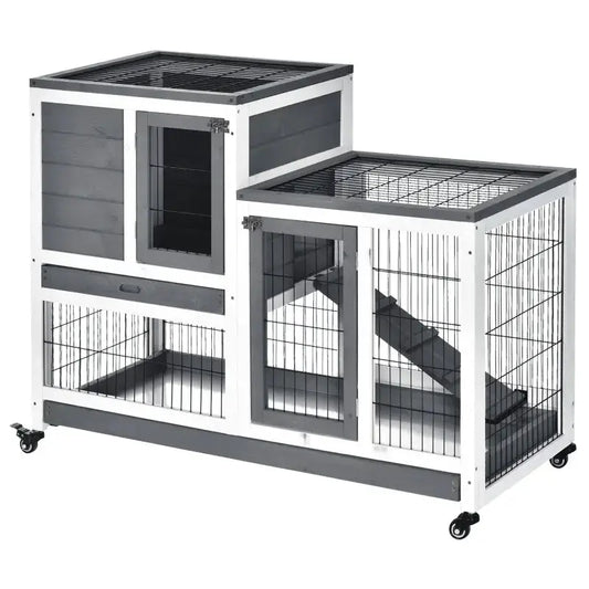 PawHut Indoor Rabbit Hutch | Indoor Guinea Pig Cage (Gray) Overview