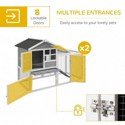 PawHut 102" XL Outdoor Rabbit Hutch Bunny House- Gray Doors